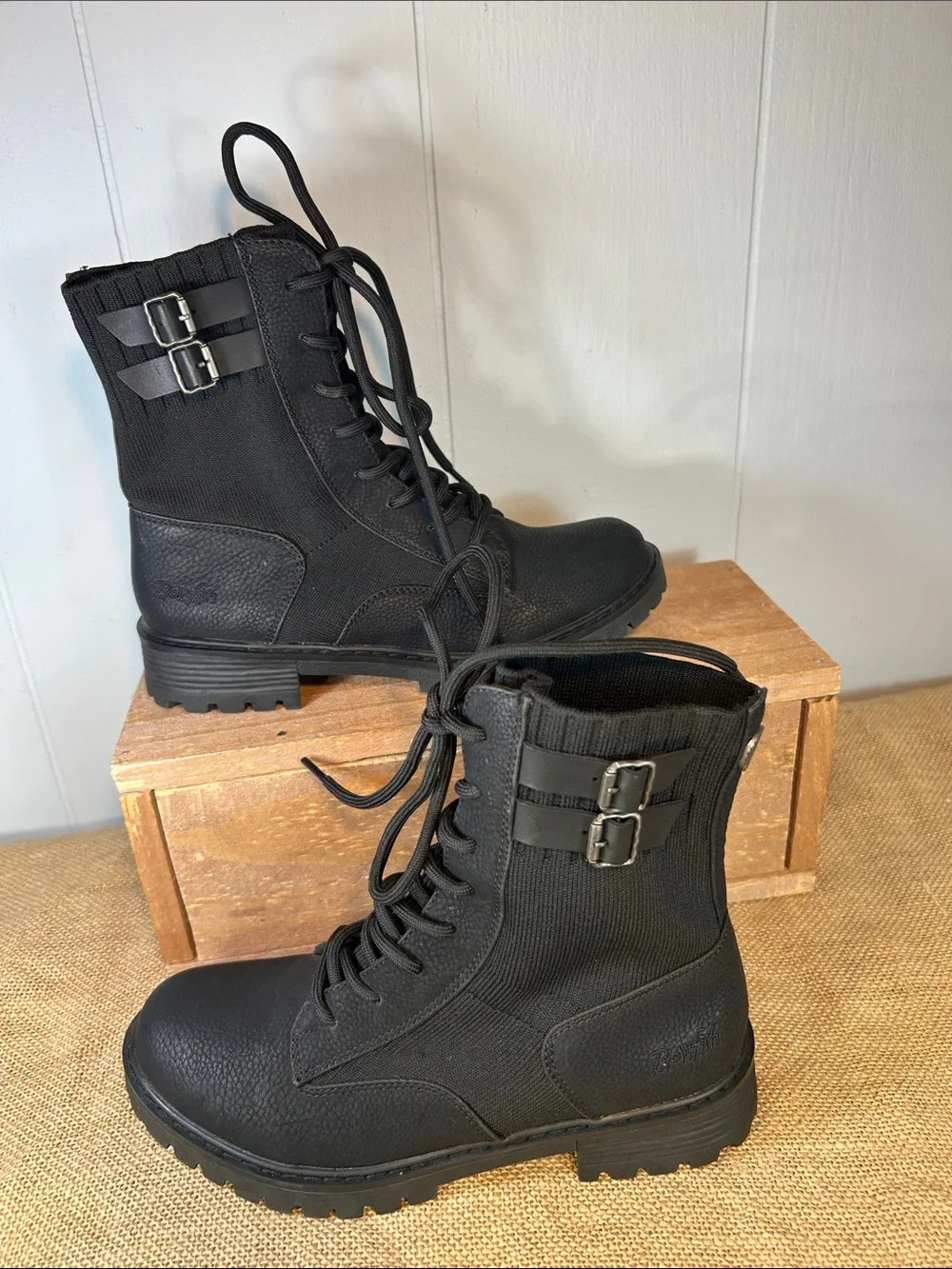 Blowfish Black Lace-Up Buckle Combat Boots